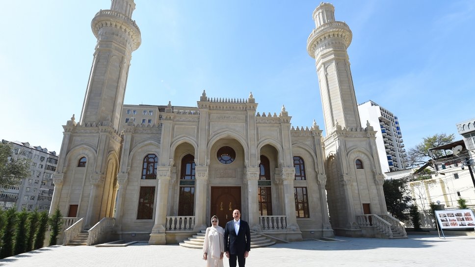 President Ilham Aliyev and First Lady Mehriban Aliyeva attended opening of Juma Mosque in Narimanov district