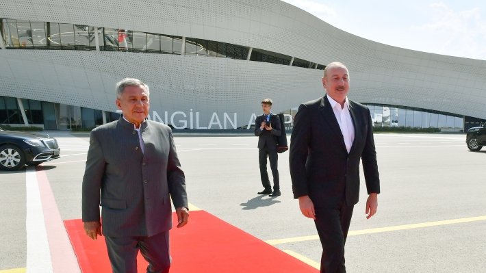 Rais of Tatarstan Rustam Minnikhanov together with President of Azerbaijan Ilham Aliyev headed to Baku from Zangilan International Airport
