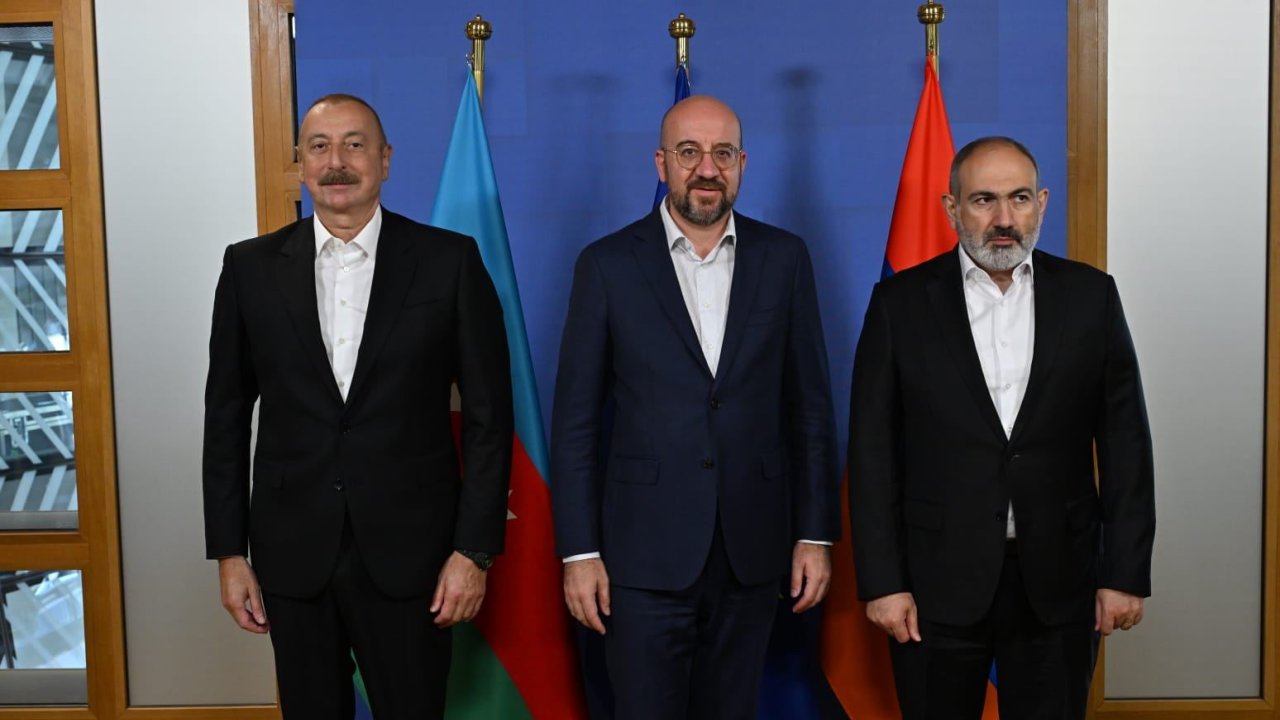 President Charles Michel makes press statement after meeting President Ilham Aliyev, PM Nikol Pashinyan