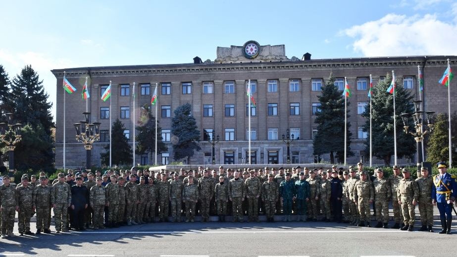 President Ilham Aliyev, First Lady Mehriban Aliyeva attend military parade dedicated to 3rd anniversary of Victory in Patriotic War in Khankendi (PHOTO)