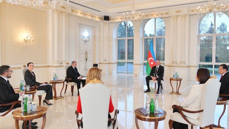 President Ilham Aliyev interviewed by Azerbaijani TV channels (PHOTO/VIDEO)