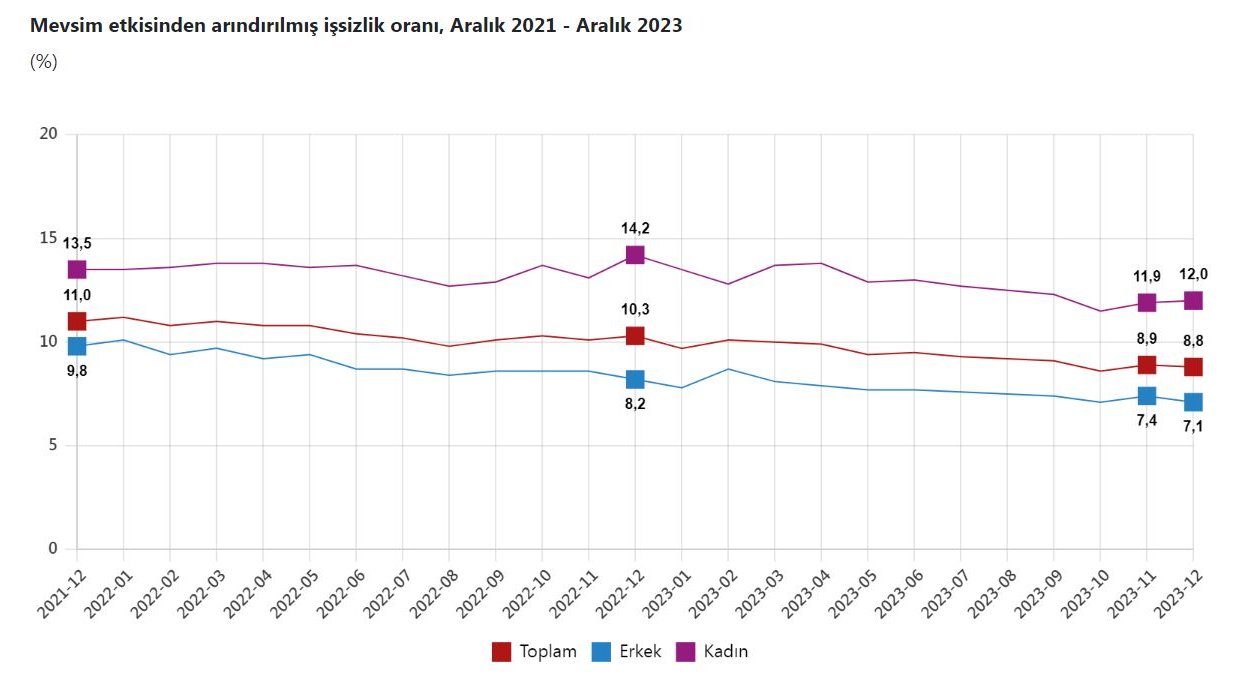 TÜİK: Aralıkta işsizlik oranı yüzde 8,8 oldu