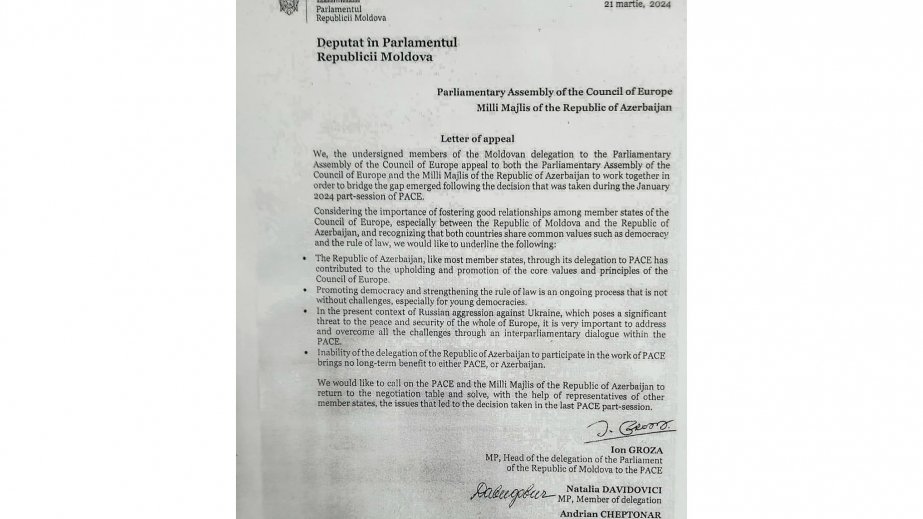 Moldova nümayəndə heyəti AŞPA-ya Azərbaycanla bağlı çağırış ünvanlayıb