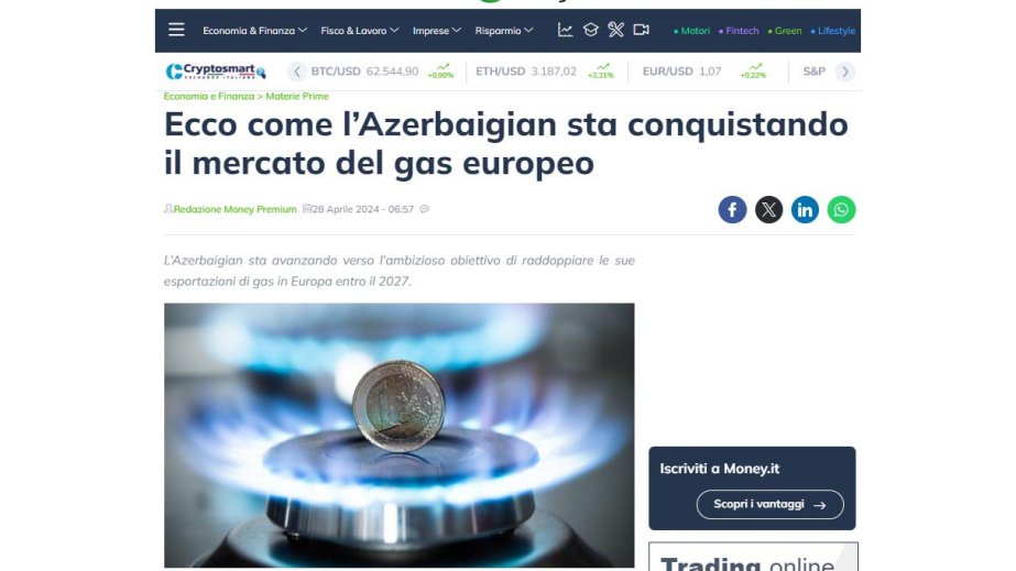İtaliya portalı: Azərbaycan Avropanın qaz bazarını fəth edir