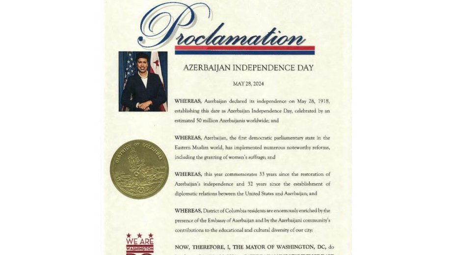 Vaşinqton meri Azərbaycanın Müstəqillik Günü ilə bağlı Bəyannamə imzalayıb