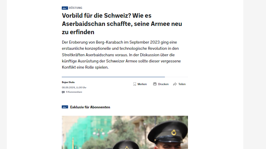 Azərbaycan Silahlı Qüvvələrinin texnoloji inqilabı İsveçrə ordusu üçün nümunə ola bilər - Aargauer Zeitung