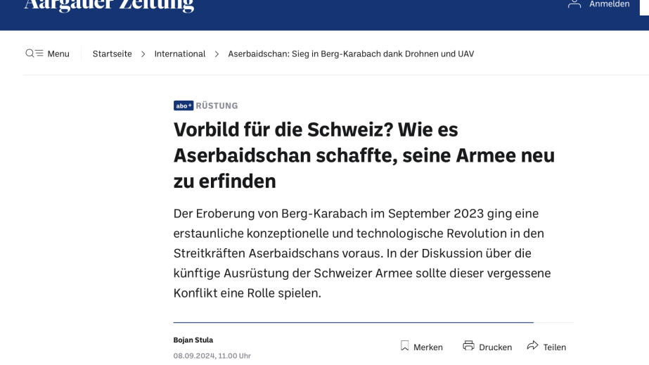 İsveçrə qəzetində Azərbaycanda ordu quruculuğundan bəhs edilən məqalə dərc olunub