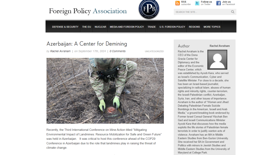 ABŞ mətbuatı Azərbaycanı minatəmizləmə fəaliyyətinin mərkəzi adlandırıb