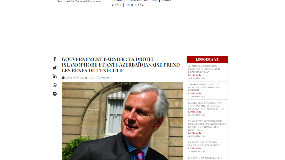 “La Gazette du Caucase” Fransanın yeni Nazirlər Kabinetini tənqid edib: Bu, son 15 ilin ən anti-Azərbaycan hökumətidir!