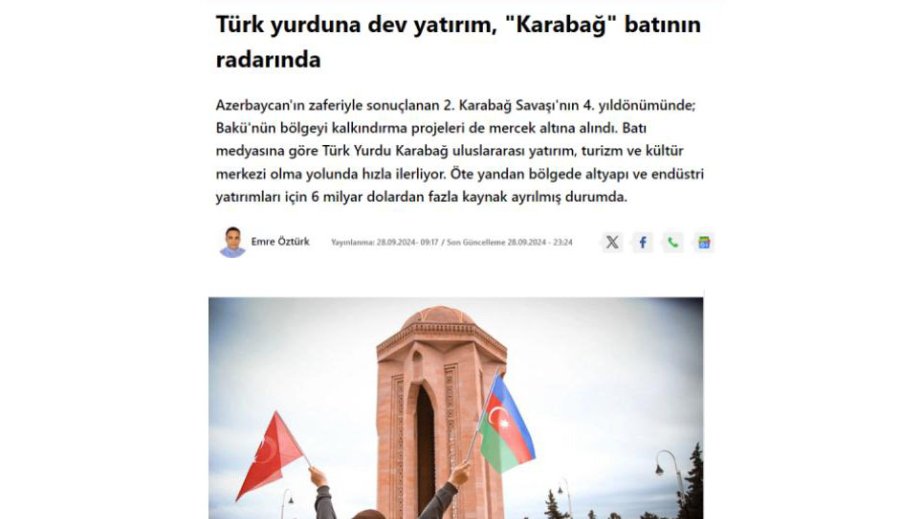 Media: Qarabağın genişmiqyaslı bərpası Qərbin diqqət mərkəzindədir