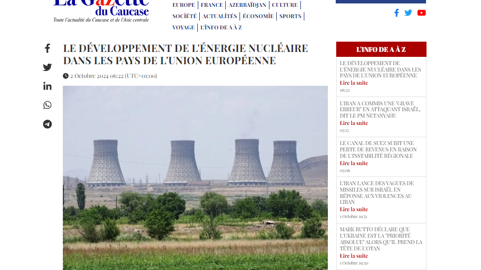 Azərbaycan vasitəsilə tranzit Avropanın nüvə enerjisi üçün açar faktordur - "La Gazette du Caucase"
