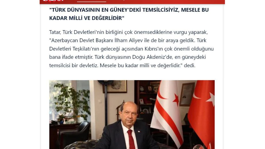 Ersin Tatar Prezident İlham Əliyevin Türk dünyasının birliyi məsələsində mövqeyini alqışlayıb