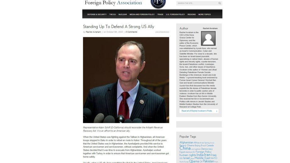 ABŞ mətbuatı: Ermənilərin səslərini qazanmaq istəyən Adam Şiff Azərbaycanın ABŞ-a etdiyi yaxşılıqları qiymətləndirmir