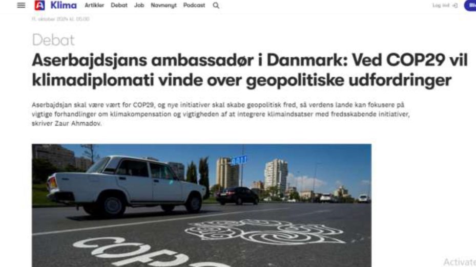 İsveç və Danimarka qəzetlərində Azərbaycan səfirinin COP29-dakı təşəbbüslər haqqında məqalələri dərc olunub