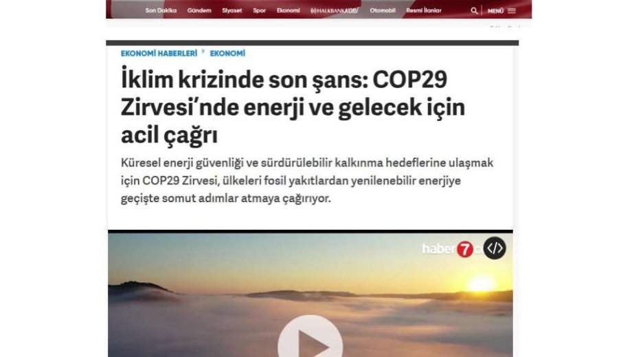 COP29: Haber7 telekanalı: COP29 iqlim böhranının həlli üçün son şansdır