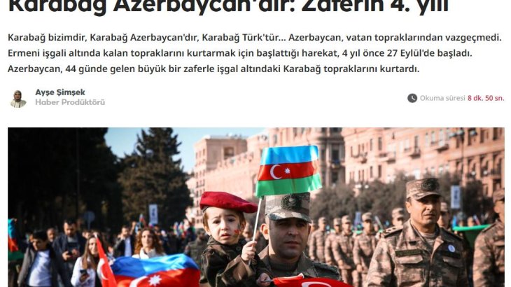 “TRT Haber” telekanalında tamaşaçılara Azərbaycanın 44 günlük müharibədə Zəfərindən bəhs edilib