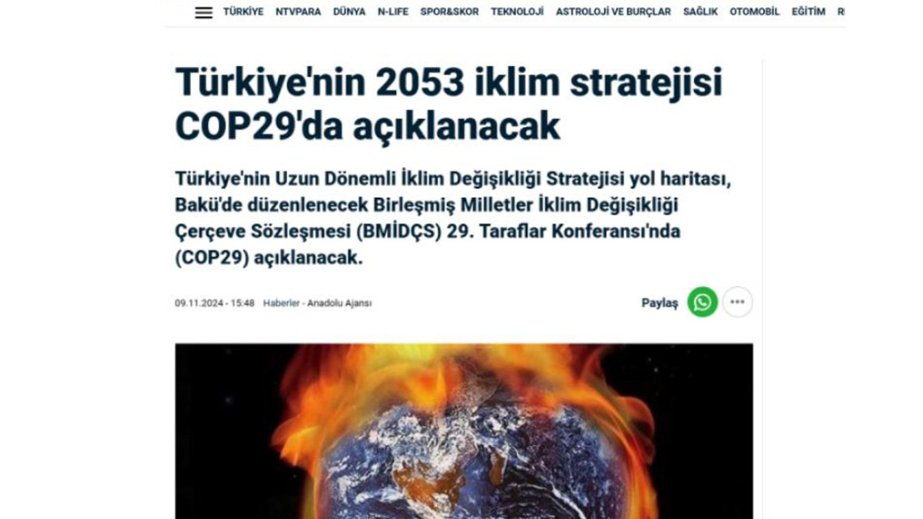 Türkiyə COP29-da 2053-cü ilə qədər ətraf mühit hədəflərini açıqlayacaq