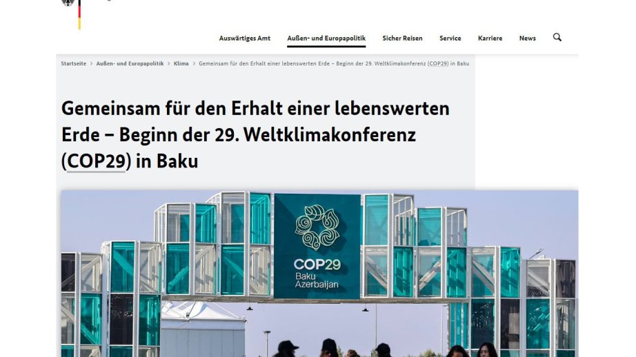 Almaniya XİN: Federal hökumət COP29-da iqlim maliyyələşməsi ilə bağlı yeni yanaşmanın formalaşdırılması üçün çalışacaq