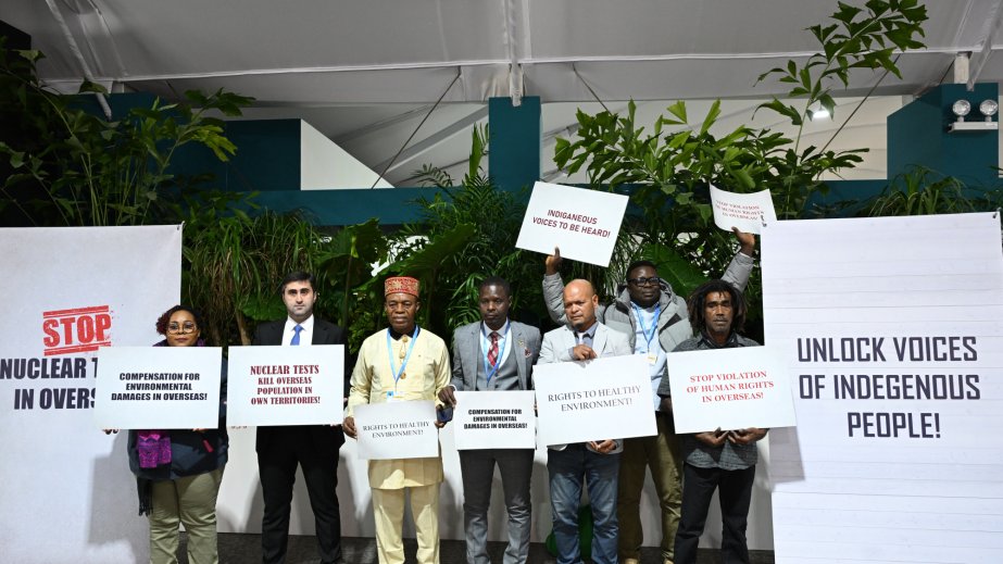 COP29 çərçivəsində müstəmləkə ərazilərinin nümayəndələri yerli xalqların hüquqlarının kütləvi pozulması əleyhinə etiraz aksiyası keçirib