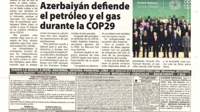 Peru mətbuatı Azərbaycanda keçirilən COP29-dan yazır