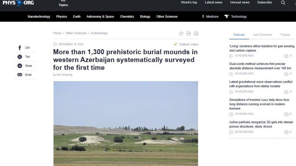 Qlobal elmi media şəbəkəsi Azərbaycandakı arxeoloji kəşflərdən yazıb