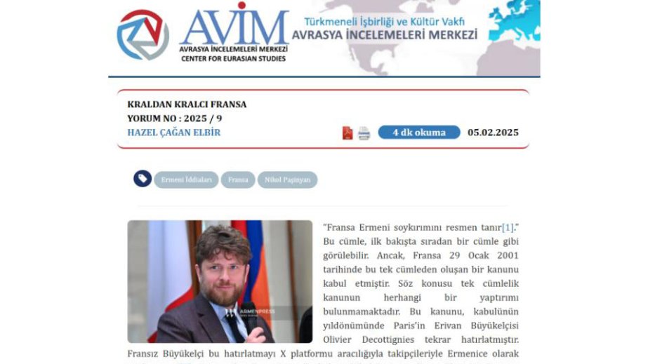 Türkiyəli ekspert: Fransa 1915-ci il hadisələri mövzusu ətrafında fəal şəkildə manipulyasiya edir