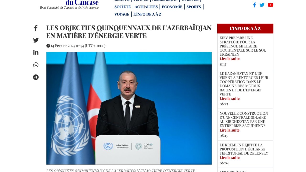 Azərbaycanın "yaşıl" enerjiyə keçidi dayanıqlı inkişafın parlaq nümunəsidir - "La Gazette du Caucase"