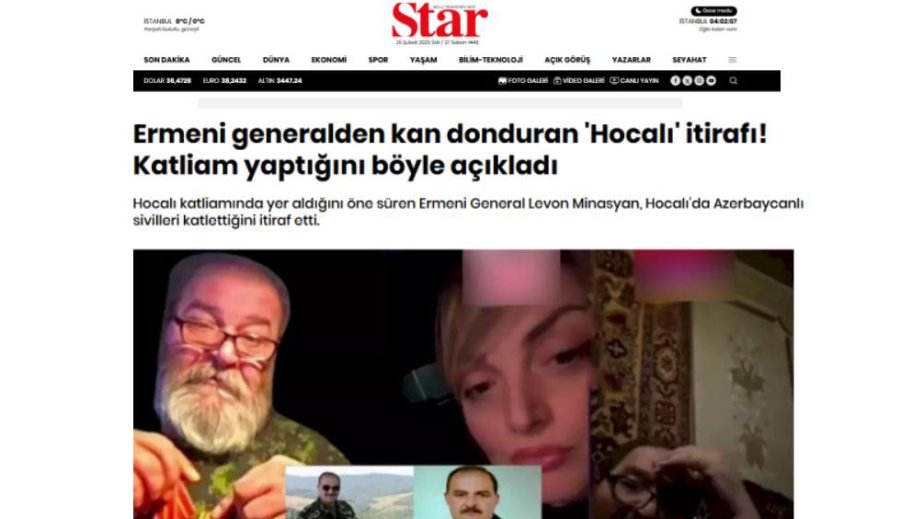 “Star” qəzeti Türkiyə ictimaiyyətini erməni hərbçisinin Xocalı haqqında etirafı ilə tanış edib