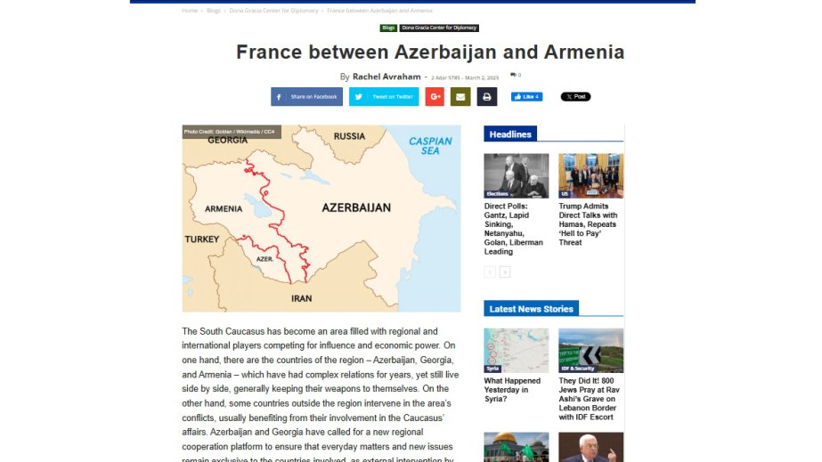 “Jewish Press”: Fransanın anti-Azərbaycan ritorikası bu ölkənin xarici və daxili siyasətinin mərkəzi komponentinə çevrilib