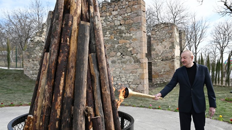President Ilham Aliyev and First Lady Mehriban Aliyeva lit Novruz bonfire together with residents of Hasanriz village in Aghdara