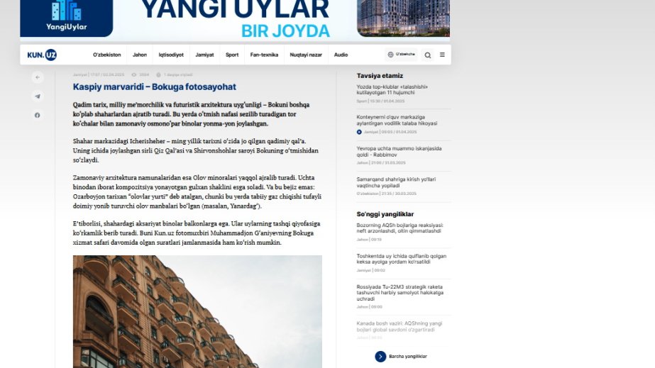 Özbəkistan portalı Bakıya həsr olunmuş məqalə yayımlayıb