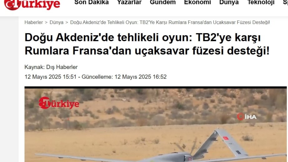 “Türkiye” qəzeti: Fransa Şərqi Aralıq dənizində Türkiyənin mövcudluğunu təhdid edir