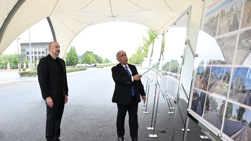 President Ilham Aliyev reviewed construction progress on Baku–Alat–Gazakh–State Border with Georgia highway section passing through Yevlakh city