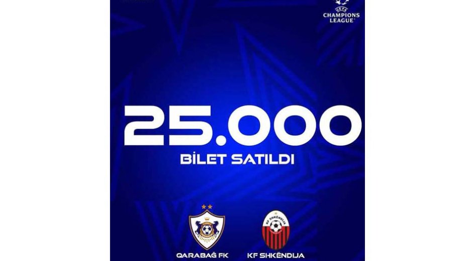 “Qarabağ” – “Şkendiya” oyunu üçün satılmış biletlərin sayı açıqlanıb