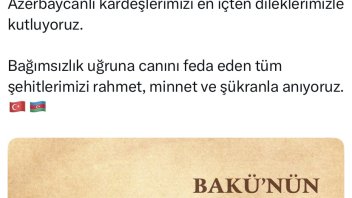Türkiyə XİN: Bakının işğaldan azad edilməsinin 107-ci ildönümü münasibətilə azərbaycanlı qardaşlarımızı ən səmimi arzularımızla təbrik edirik