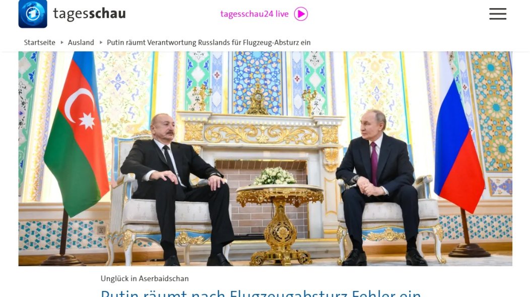 Almaniya mediası Putinin AZAL-ın təyyarəsinin qəzaya uğramasına görə üzr istəməsindən yazıb