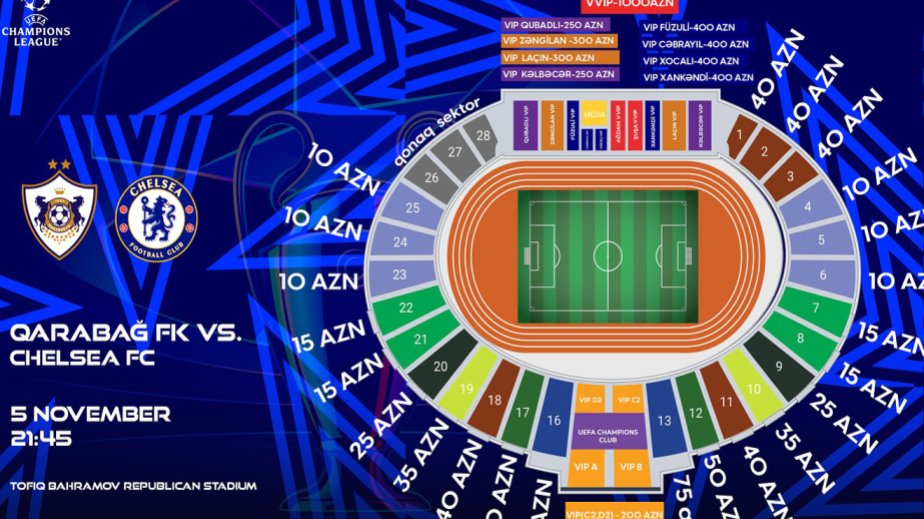 “Qarabağ” - “Çelsi” oyununun biletləri satışa çıxarılıb