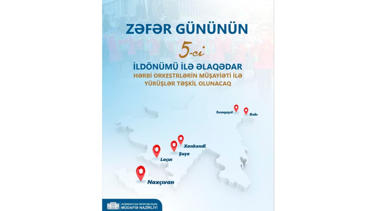 Zəfər Günü münasibətilə hərbi orkestrlərin müşayiəti altında yürüşlər keçiriləcək