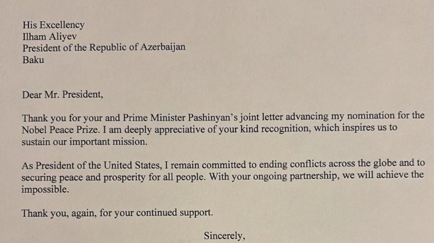 Donald Tramp Prezident İlham Əliyevə təşəkkür edib