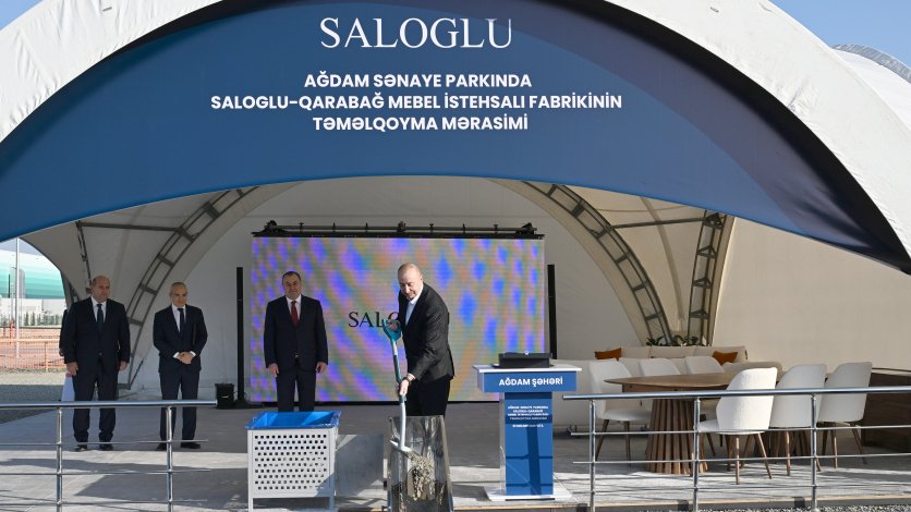 Prezident İlham Əliyev Ağdam Sənaye Parkında “Saloğlu Qarabağ” MMC-nin istehsal müəssisəsinin təməlini qoyub