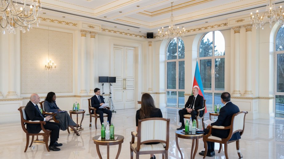 President of Azerbaijan Ilham Aliyev was interviewed by local TV channels