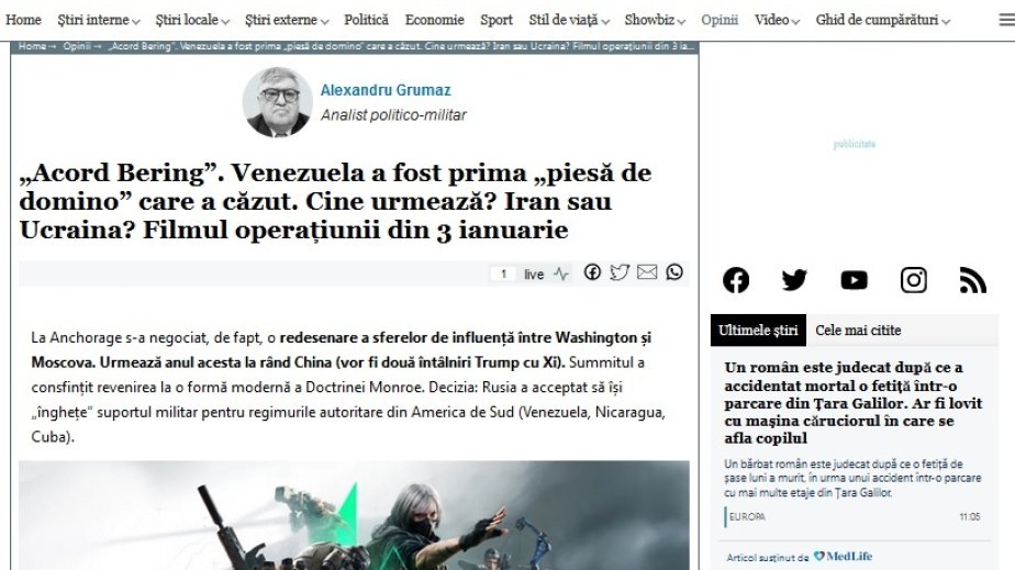 Rumıniyalı ekspert: Venesuela qlobal geosiyasi zəncirin ilk həlqəsidir