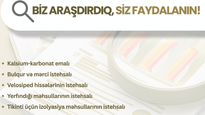 Sahibkarlar üçün daha 9 istiqamət üzrə daxili bazar araşdırması aparılıb