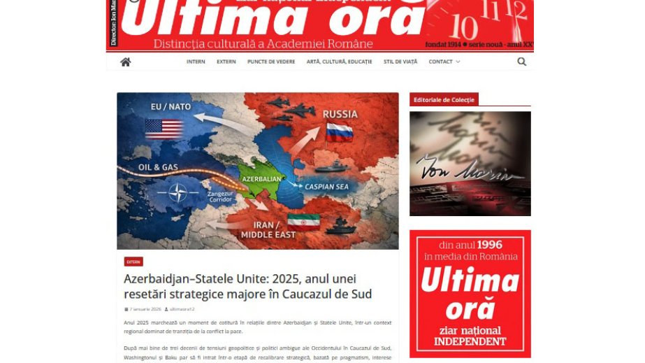 Romanian publication portrays 2025 as beginning of qualitatively new stage in Azerbaijan-US relations