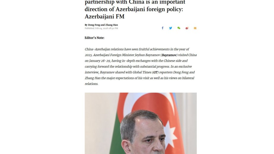 Minister Jeyhun Bayramov: Deepening comprehensive strategic partnership with China is an important direction of Azerbaijani foreign policy