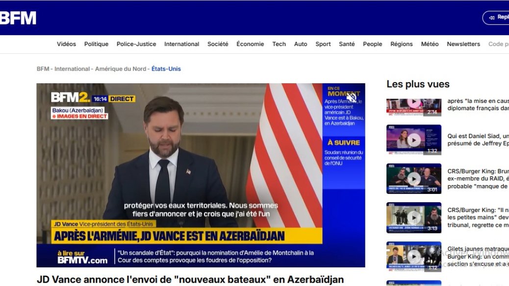 French media outlets highlight U.S. Vice President’s visit to Baku