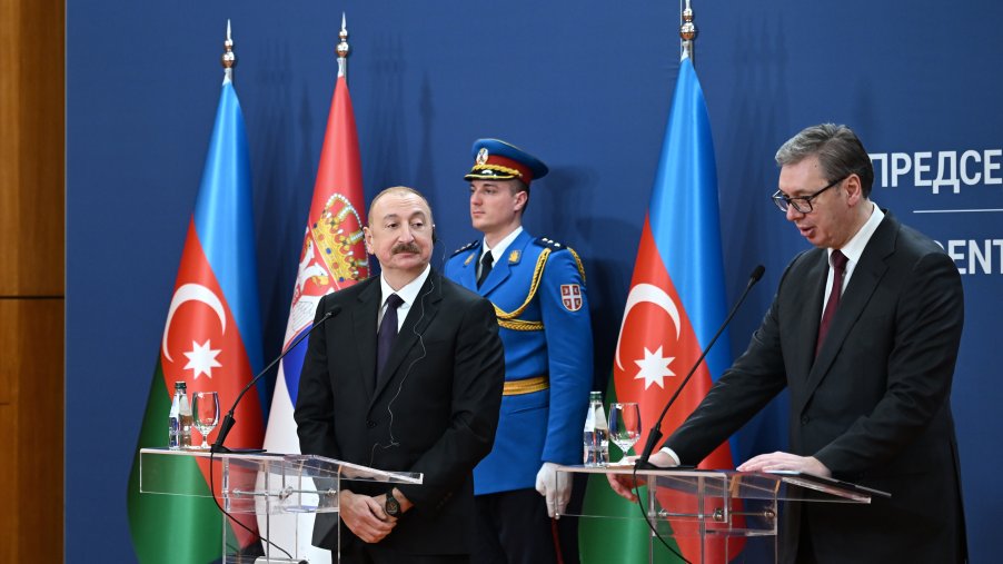 President of Azerbaijan Ilham Aliyev and President of Serbia Aleksandar Vučić made press statements