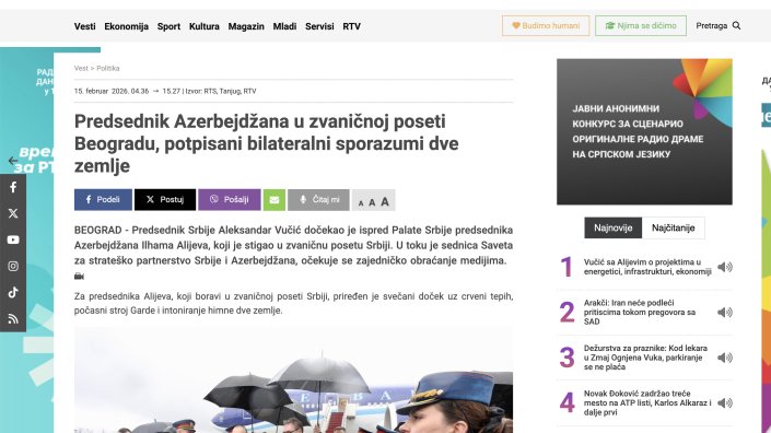 Strategic partnership between Baku and Belgrade in Serbian media spotlight