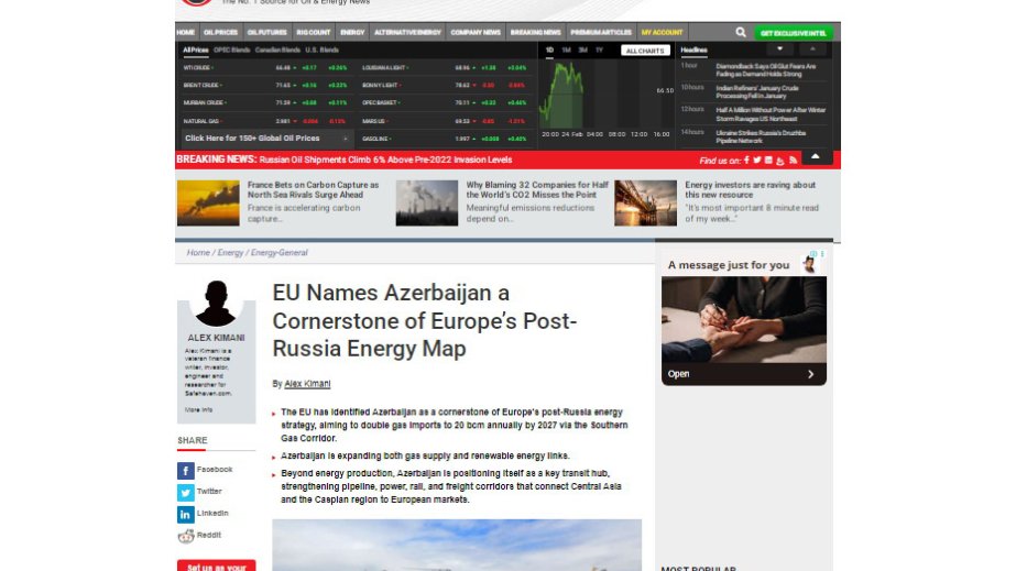 Aİ Azərbaycanı post-Rusiya enerji xəritəsinin əsas sütunu adlandırır