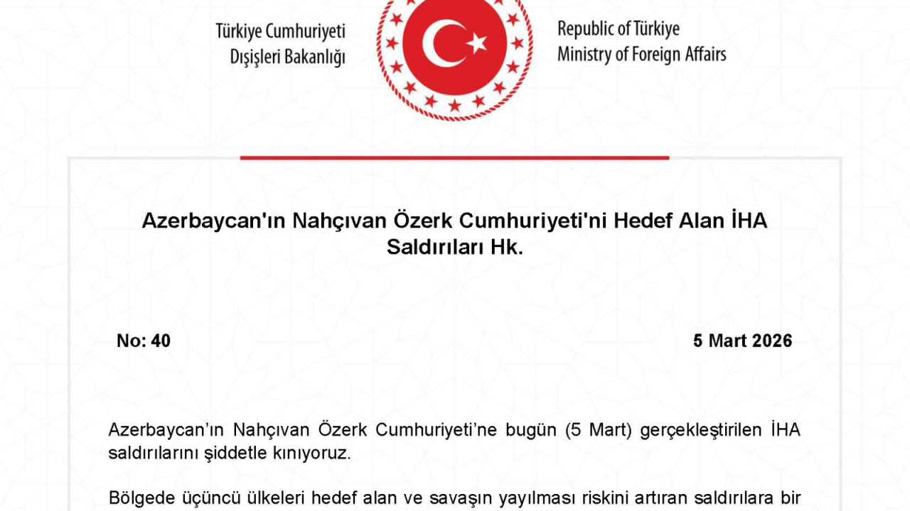 Türkiyə XİN İranın Azərbaycana PUA hücumu ilə bağlı bəyanat yayıb